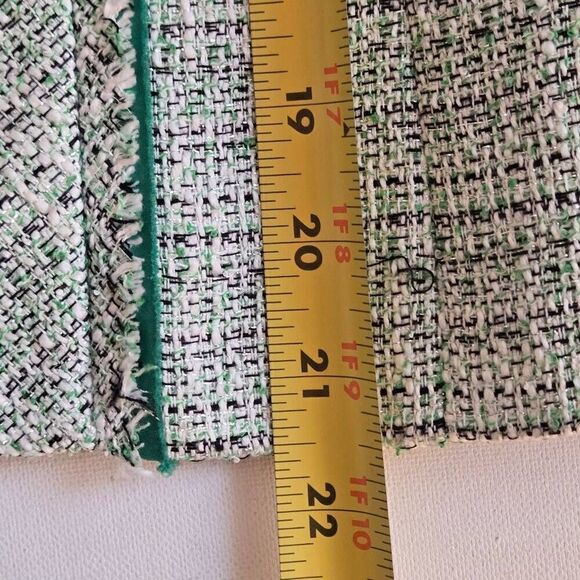 Nipon Boutique Womens Open Front Frayed Trim Tweed Blazer Jacket Green White 4 - Picture 8 of 12